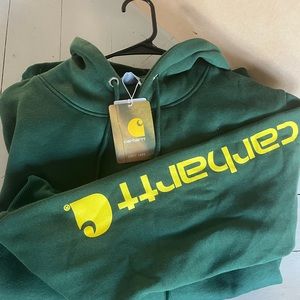 Carhartt forest green with yellow logo hoodie